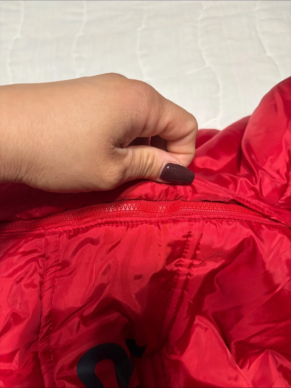 Tommy Hilfiger Red Hooded Puffer Jacket with Navy & White Stripes